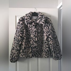 Lush Black And Creme Faux Fur Jacket Sz L